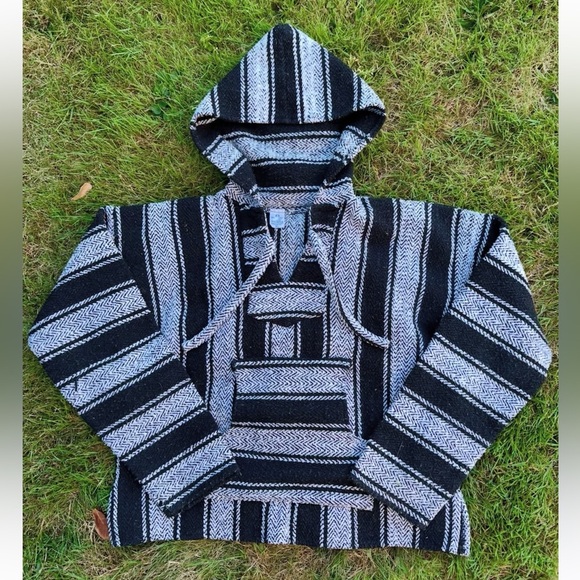 Black and Gray Striped Baja Knit Hoodie - Picture 1 of 1